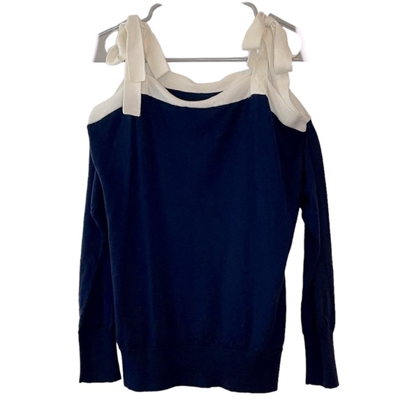 J. Crew Sweaters - J.CREW Blue 100% Merino Wool Sweater Pullover Cold Shoulder Top Size Small